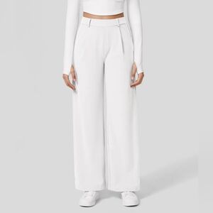 High Waisted Plicated Side Pocket Straight Leg Work Pants